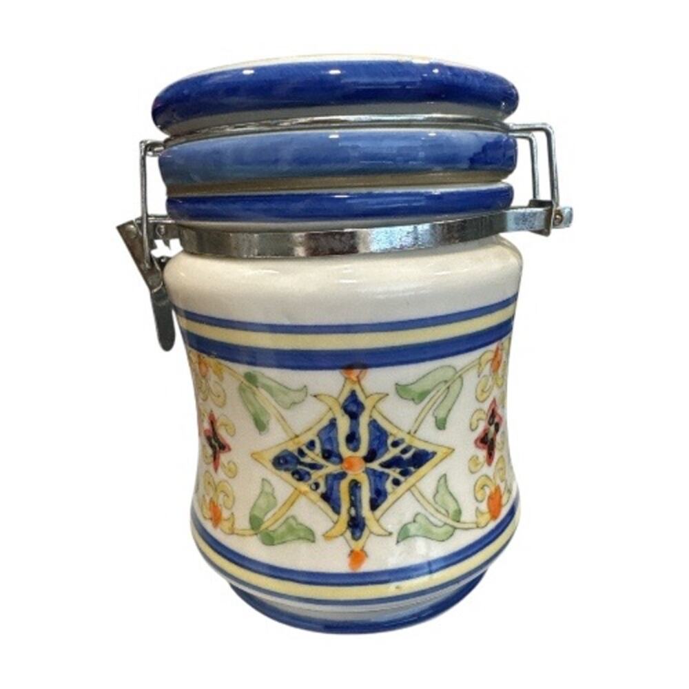 Vintage Floral Print Porcelain Canister Tight Clamp Lid - Picture 5 of 10